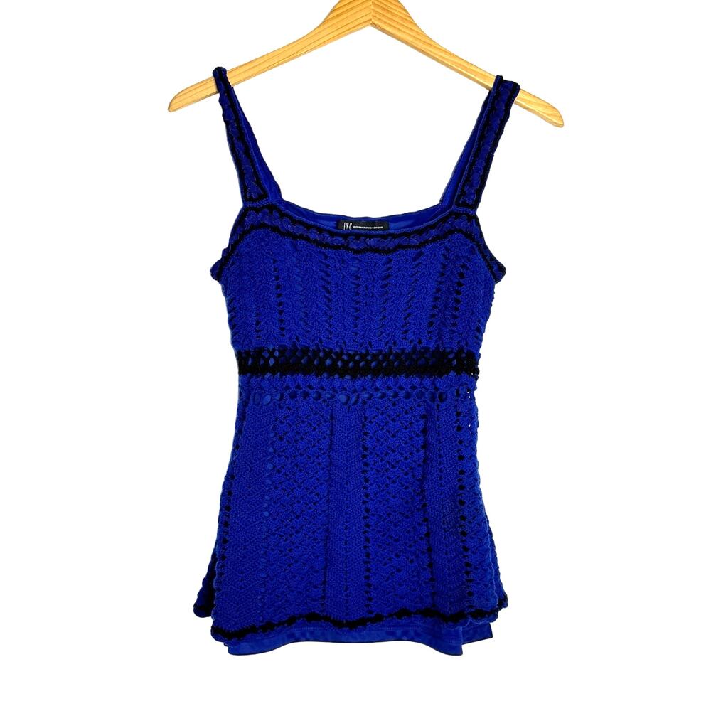 INC Shirt Womens Medium Blue Crochet Babydoll Y2K Coquette Casual Sleeveless‎